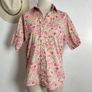 JAMES MEADE garden floral shirt blouse S clean girl preppy pink soft feminine